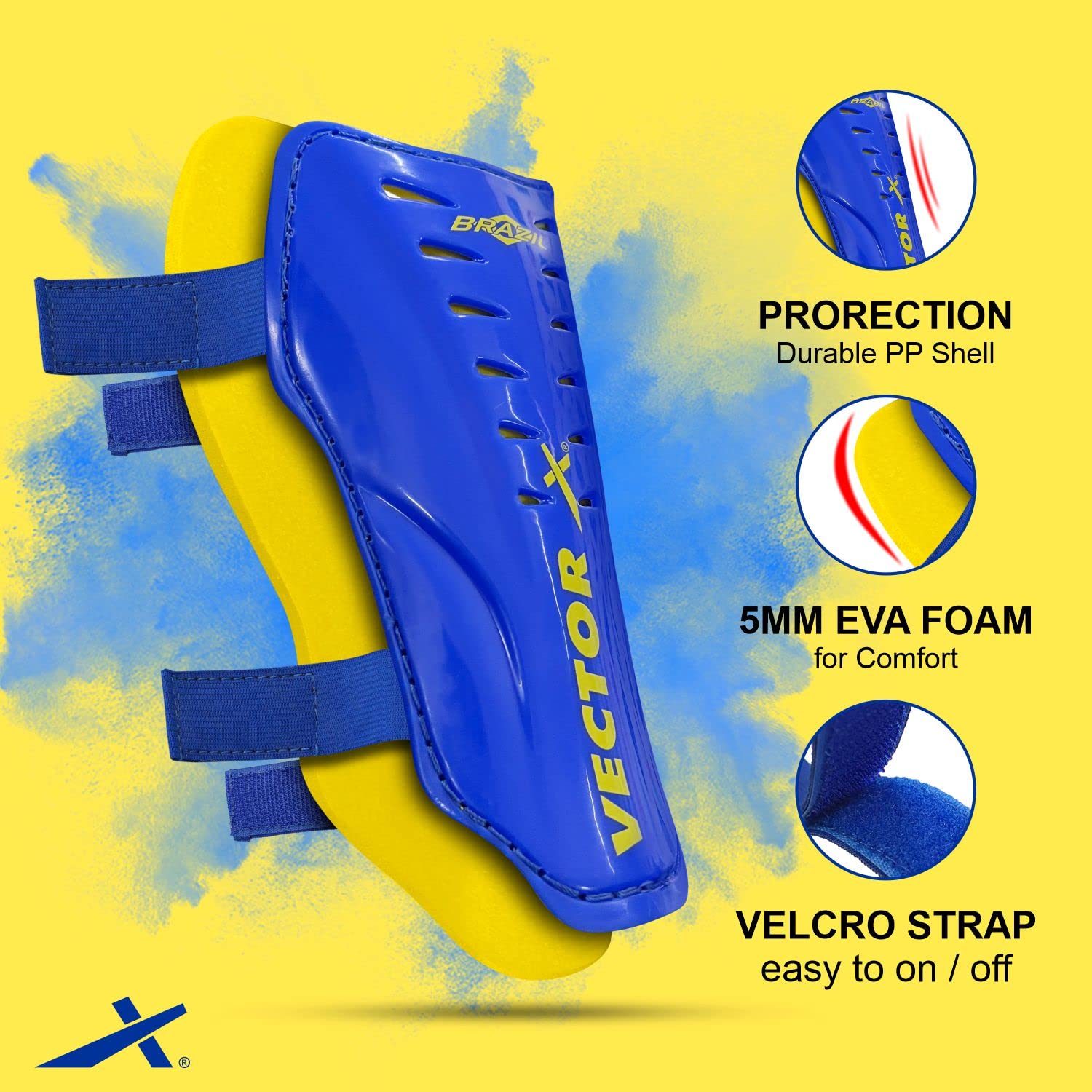 Vector X Football Shinguard with Adjustable Velcro for Boys Kids